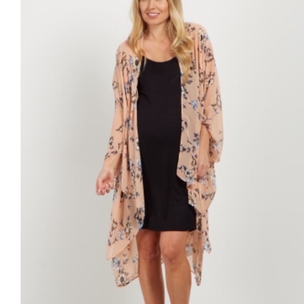 Pinkblush peach floral chiffon kimono